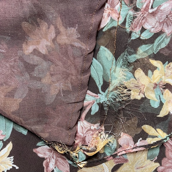 Vintage 1970s One of a Kind Brown Floral Semi-Sheer Wrap Dress - Picture 7 of 11